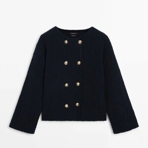 Massimo Dutti Navy Blue Cardigan with Gold Buttons